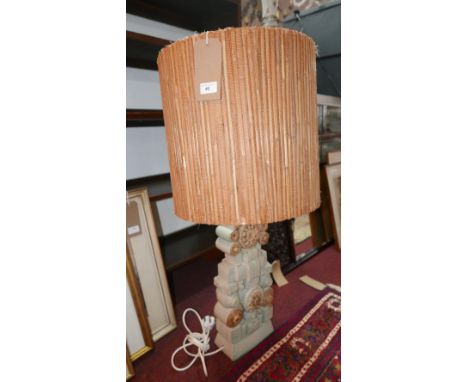 A Bernard Rooke, 1960's, large ceramic lamp of textured, brutalist form in grey and brown with shade 57 x 20 x 10cm (excludin