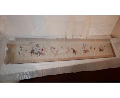 An early 19th century hand painted Chinese scroll, 38 x 182cm 