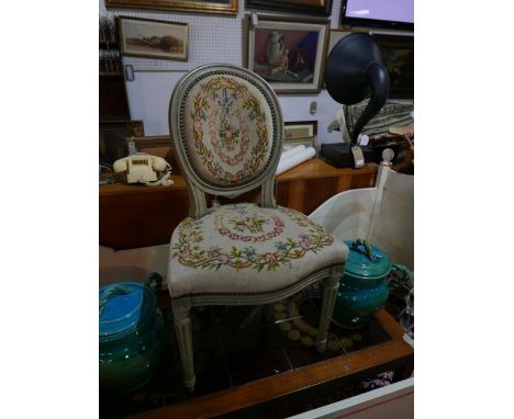 A 19th century grey painted dining chair in tapestry upholstery H.66cm 
