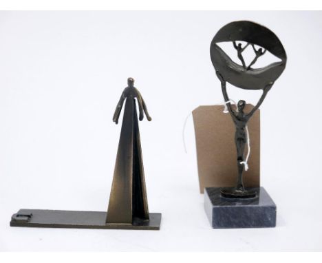 A bronze modernist style bronze figure and another H.18cm 