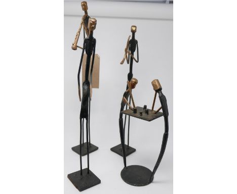 A bronze figure group, games players and three others of musicians by Theo Rypstra, tallest 53cm 