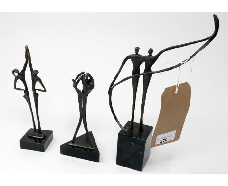 A bronze figural group and two others, H.29cm 