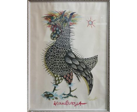 Jean Lucrat, a mid 20th century lithograph titled 'Le Coq', hand signed in crayon, 68 x 48cm 