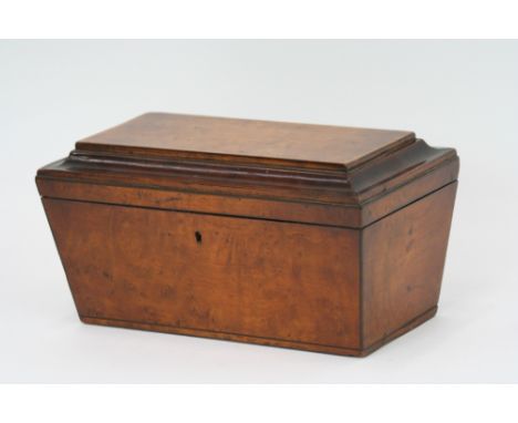 A 19th Century walnut sarcophagus shaped three compartment tea caddy, 30cm wide