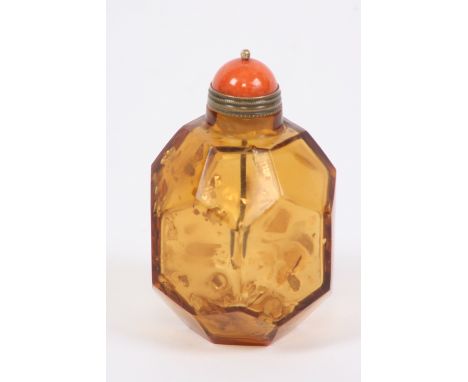 A late 18th / early 19th Century Chinese translucent white jade well carved snuff bottle, with apple green coloured hard ston