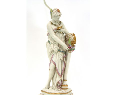 A fine quality 19th Century Parianware figure of a lady, possibly Minton, converted to a table lamp, 55cm high overall