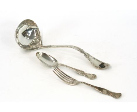 A collection of various American sterling white metal and plated flatware, to include a vine decorated punch ladle, various f
