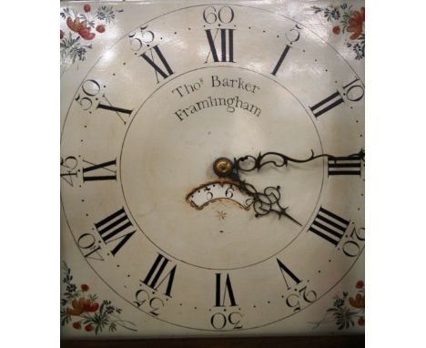 A mahogany and chequer banded long case clock, by Thomas Barker of Framlingham, the floral painted dial with a 30 hour moveme