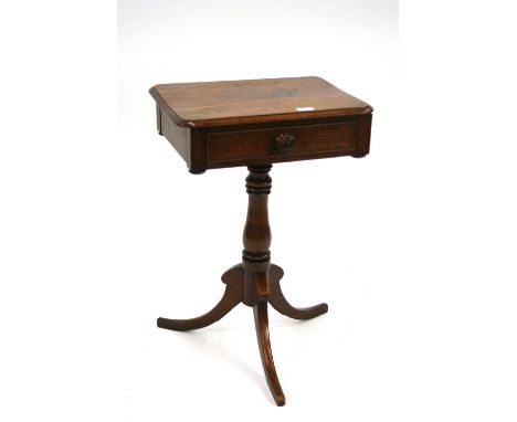 A 19th Century mahogany pedestal side table, fitted single drawer, raised on a baluster column and tripod base, (in need of r