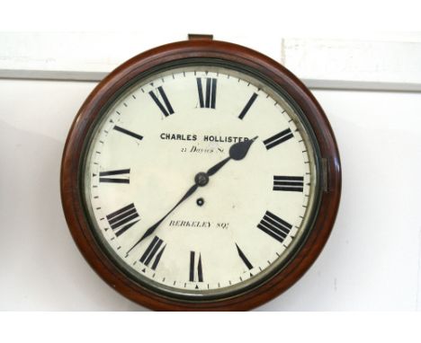 A Victorian mahogany drop dial wall clock, the circular painted Roman numeral dial inscribed Charles Hollister, 27 Davies Str