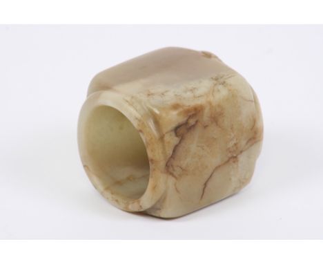 A Chinese Ming dynasty mutton fat jade cong shaped object, 5cm high  - see illustration