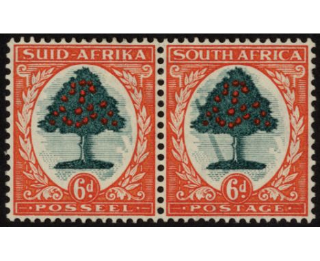 South Africa. 1937 6d Die 1, fine mint pair with R5/10 'falling ladder'. SG 61a (£300)/CW 10a
