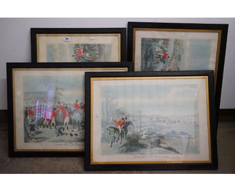 Set of Four 19th Century hand coloured aquatints of hunting scenes, entitle 'Moore's Tally Ho! To The Sports', framed &amp; g