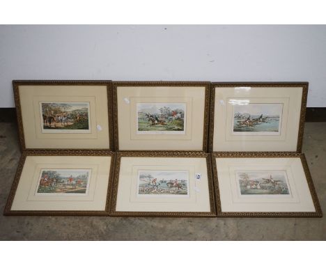 Set of Six 19th century H. Alken hunting prints to include 'The Death', 'The Meet', 'The Leap', 'Full Cry', 'Getting Away', a
