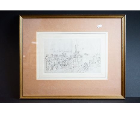 J. Cristall (1767-1847) - Ink Sketch ' Fishermen at Hastings ', 18cm x 30cm, signed and dated 1816 to lower left, gilt framed