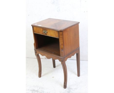 French style Mahogany Side Cabinet with single drawer over an open shelf, raised on sabre front legs, 44cm wide x 68cm high 