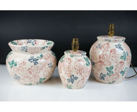 Emma Bridgewater original spongeware, cabbage rose pattern, circa 1982, comprising a jardiniere, 17.5cm high, printed mark to