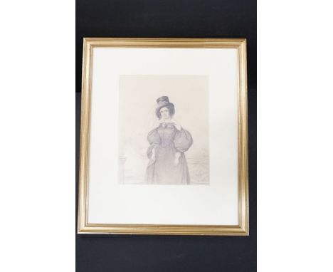 19th Century English School - Pencil portrait of a lady in riding attire, holding a crop, dated 1833, 26cm x 21cm, gilt frame