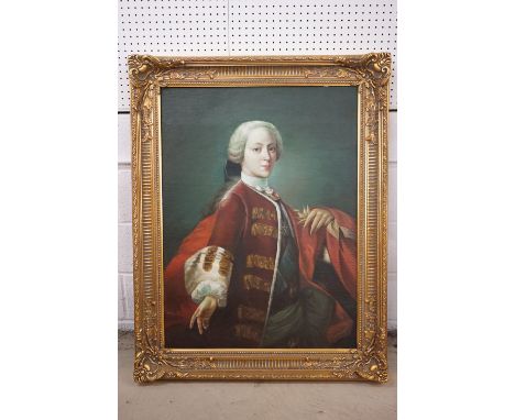 After Louis-Gabriel Blanchet (1705–1772) - A large 20th century oil on board portrait 'Prince Henry Benedict Stuart', gilt fr