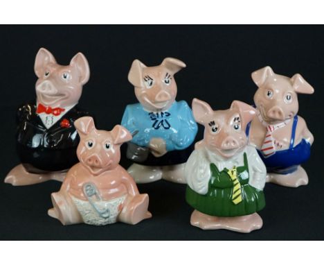 Five Wade NatWest ceramic piggy banks with stoppers, to include Sir Nathaniel Westminster the father, Lady Hillary the mother