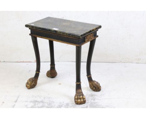 Contemporary French Napoleonic style Lamp / Side Table with painted effect finish and over-sized lion paw feet, 51cm wide x 4
