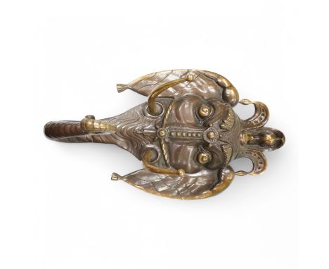 An Indian bronze coat hook in the form of an elephant, 43cm high. Condition - good