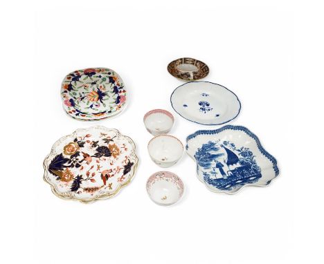 A quantity of English ceramics, 18th to 20th century, to include Derby Imari pattern cup and saucer, Caughley Fisherman patte