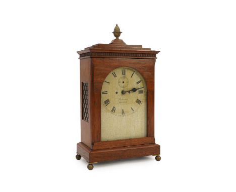Mathew Hill of London, a late Regency walnut-cased bracket clock with pineapple finial and plain architectural case, glazed a