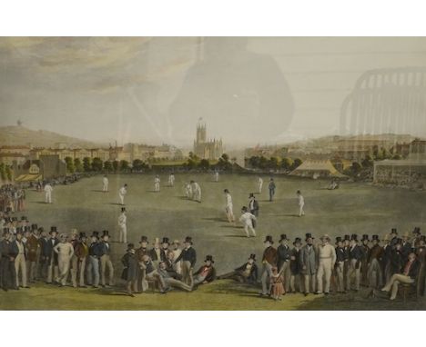 After William Drummond and Charles J. Basebe, colour engraving, 'The Cricket Match', published 1st May 1849 by E. Gambar &amp