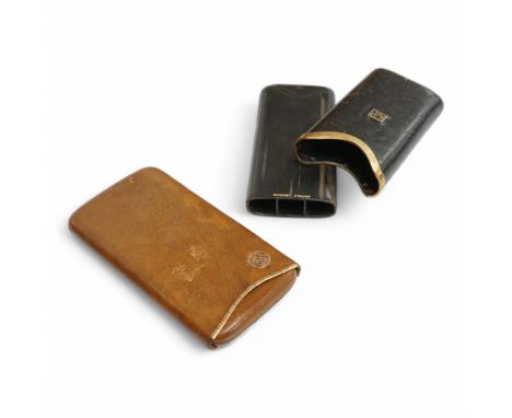 A George V 9ct gold mounted black leather cigar case, made and retailed by Asprey and Co, London, 1928, 17cm and one other ye