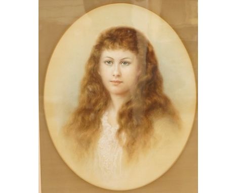Emily Barnard (fl.1884-1911), watercolour, Head and shoulders portrait of a lady, signed and dated 1884, oval, 61 x 50cm. Con