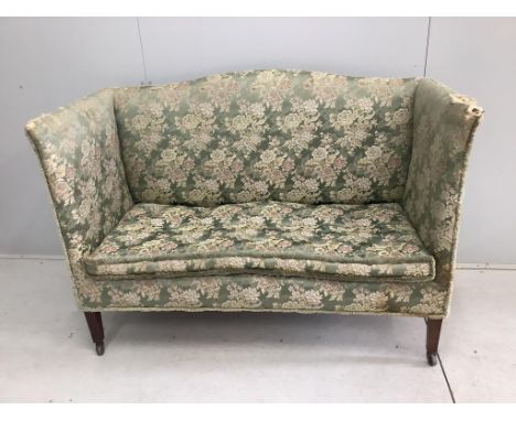 A late Victorian upholstered settee, width 138cm, depth 62cm, height 97cm. Condition - poor, in need of re-upholstery
