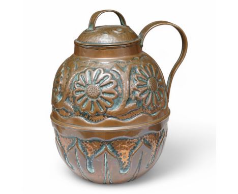 An Arts and Crafts Newlyn school copper handled jar and cover by John Pearson (fl.1885-1910), 21cm. Condition - good