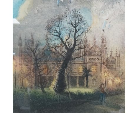 Contemporary etching with aquatint, 'December at Brighton Pavilion', indistinctly signed in pencil, limited edition 9/50, 53 