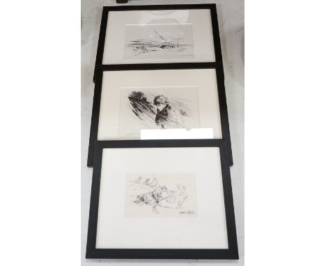Gavin Rowe, three ink illustrations to include 'The Shipwreck' and 'Under the pudding basin', each signed, details verso, lar