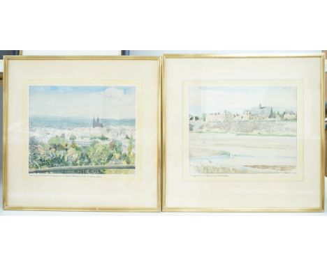 William Warwick Lendon (1883-1971), two watercolours, French views comprising: ‘The bank of the Loire at Boyes’ and ‘City of 