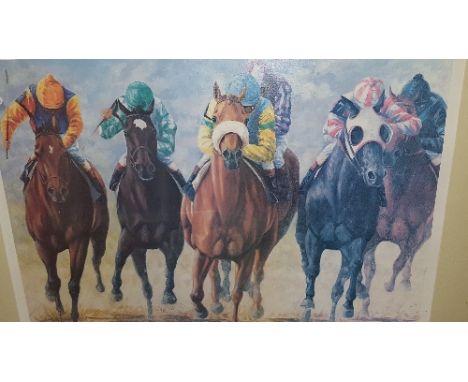 A Signed Racing Print 'Home Stretch' by  Jacqueline Pfeiffer.