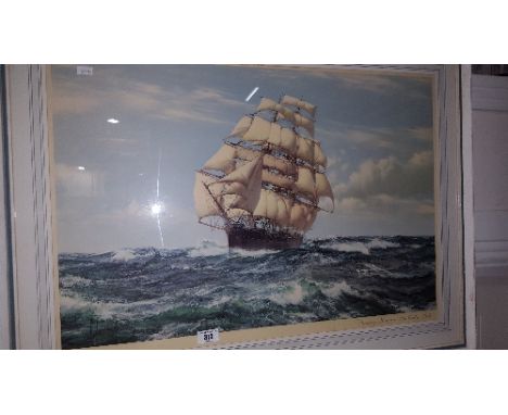 A Coloured Print Depicting The Cutty Sark, titled 'Racing Home'.