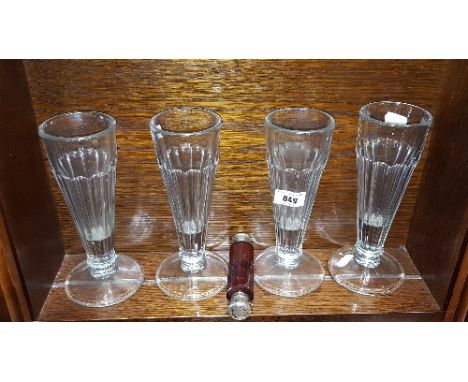 A Victorian Silver and Ruby Glass Double Ended Perfume Vinaigrette (one end a/f), together with four sundae glasses (4).