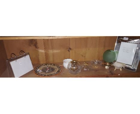 A Selection of Decorative Items to include, a mirrored photo frame, clock, barometer on an oak stand, etc.