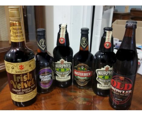 An Early Bottle of Jameson Irish Velvet along with Two Bottles of Murphys Irish Stout, a Bottle of Master Brew Bitter, a Bott