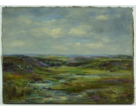 K Hamilton, oil on canvas, moorland landscape, signed, 11" x 15", unframed.