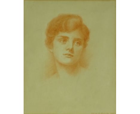 Cecil Ellis, sanguine chalk portrait of a girl, signed and dated 1921, 21" x 17".