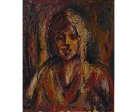 Oil on canvas, portrait of a girl, indistinctly signed, dated '53, 24" x 20", framed.