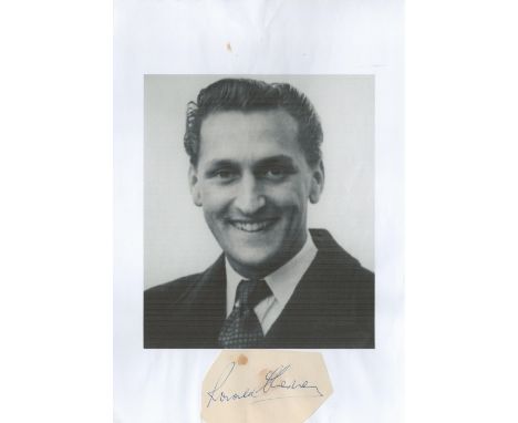 Ronald Chesney signed 4x2 irregular album page cutting affixed to A4 black and white image. Ronald Chesney (born René Lucien 