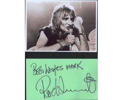 Rod Stewart 12x8 mounted signature piece includes signed album page and vintage black and white photo dedicated. Good conditi