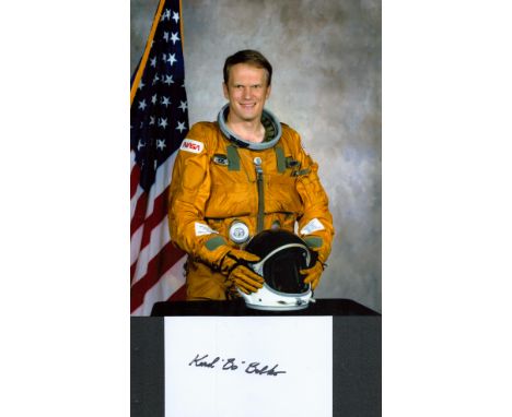 NASA astronaut Karol J. Bobko signed 5 x 3 white card. Karol J. Bobko a veteran of three Space Shuttle missions. Accompanying