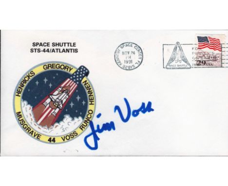 James S. Voss Signed First Day Cover. Portraying the badge for the Space Shuttle Atlantis Mission STS 44, nicely signed in bl