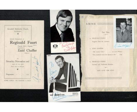 Superb Vintage TV Entertainment Collection of 3 Signatures on Photos. Signatures include Val Doonican on Printed Black and Wh