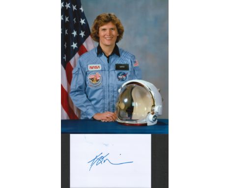 NASA astronaut Kathryn D. Sullivan signed 6 x 4 white card. Kathryn D. Sullivan the first American woman to walk in space and